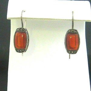 Vtg Earrings shepherd hook w/ marcasites & amber?